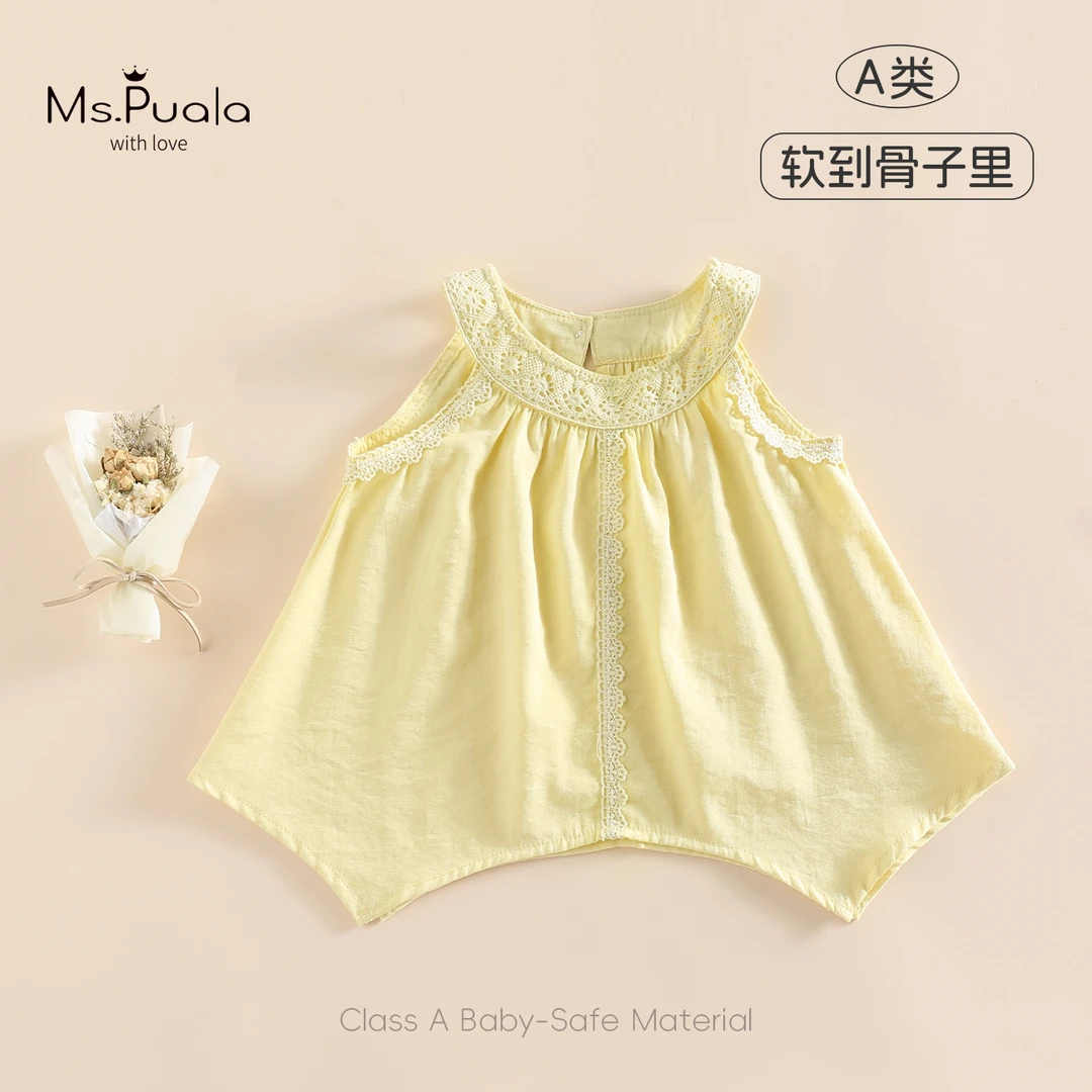 【Ms.Puala浪花小葵】小孩衣服婴幼儿夏季上衣女宝无袖衬衫薄款蕾丝