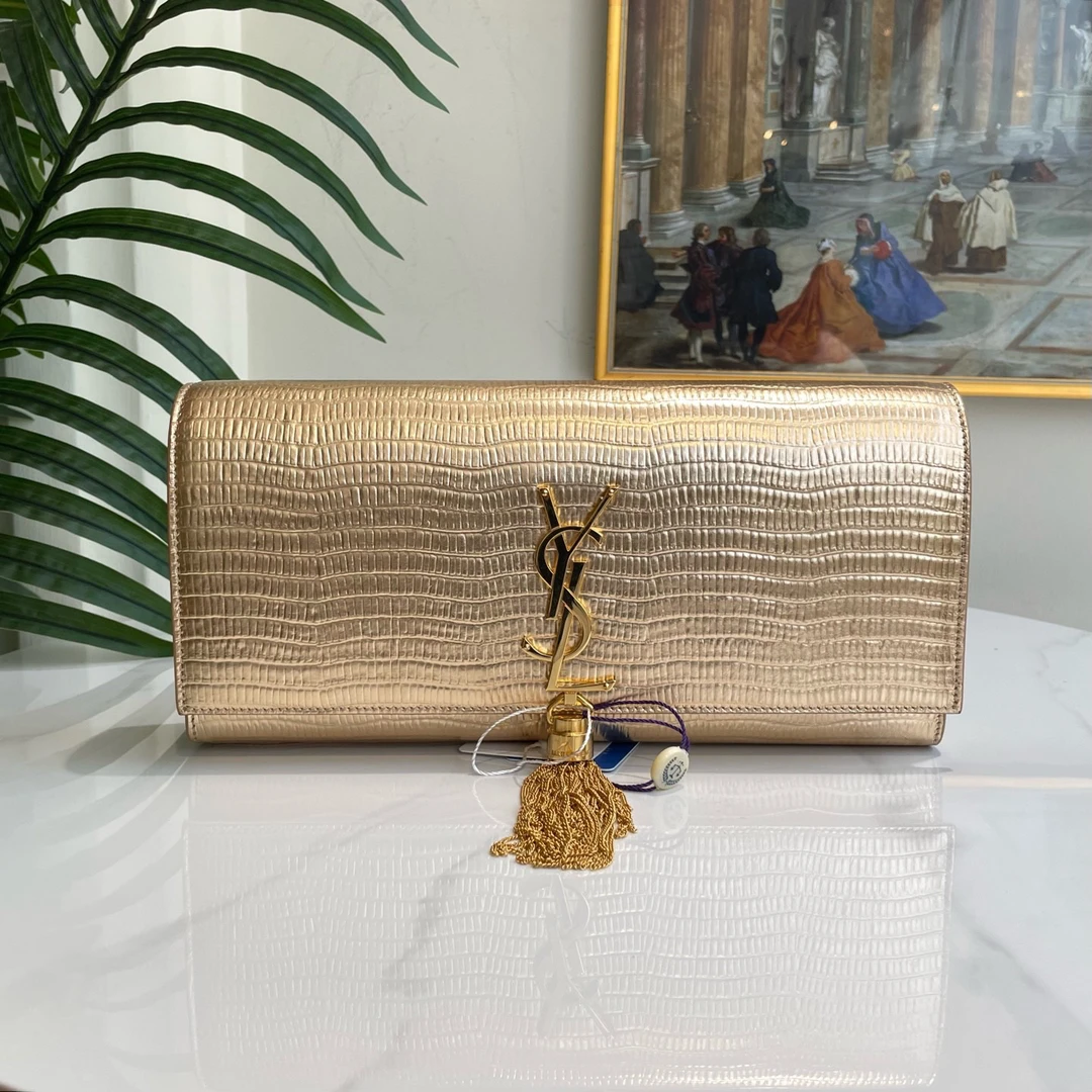 95新 YSL/圣罗兰 多宝二奢/36452/金色手拿包