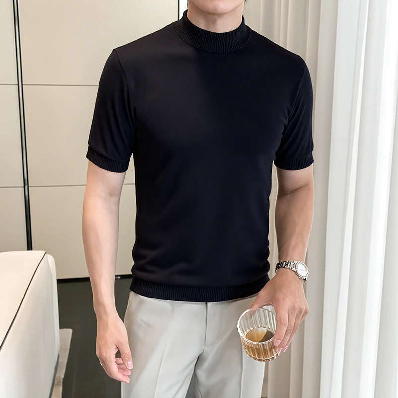 男士常规款短款修身型衫针织圆领夏季小高领秋冬半袖