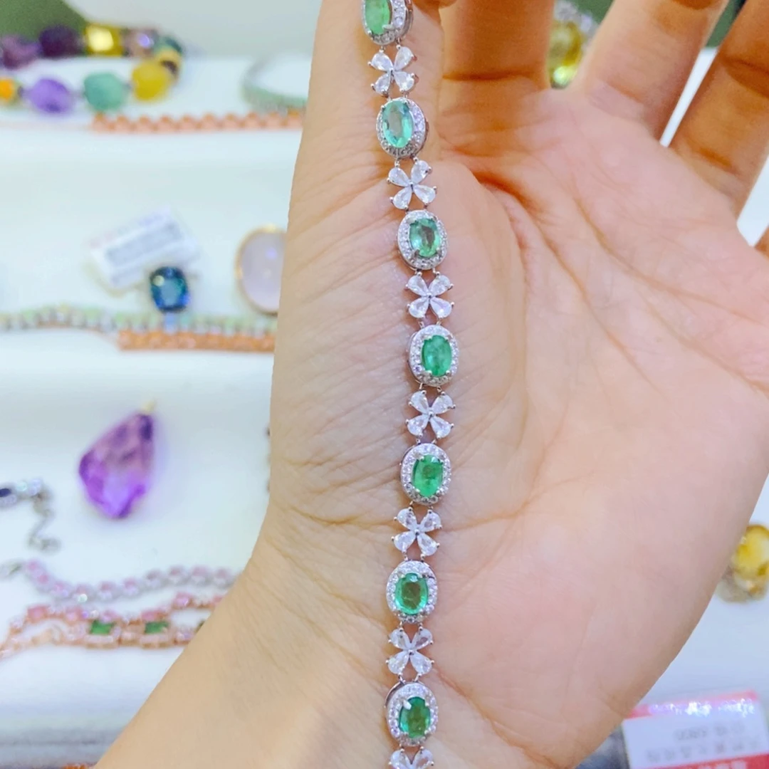 银S925镶嵌手链祖母绿