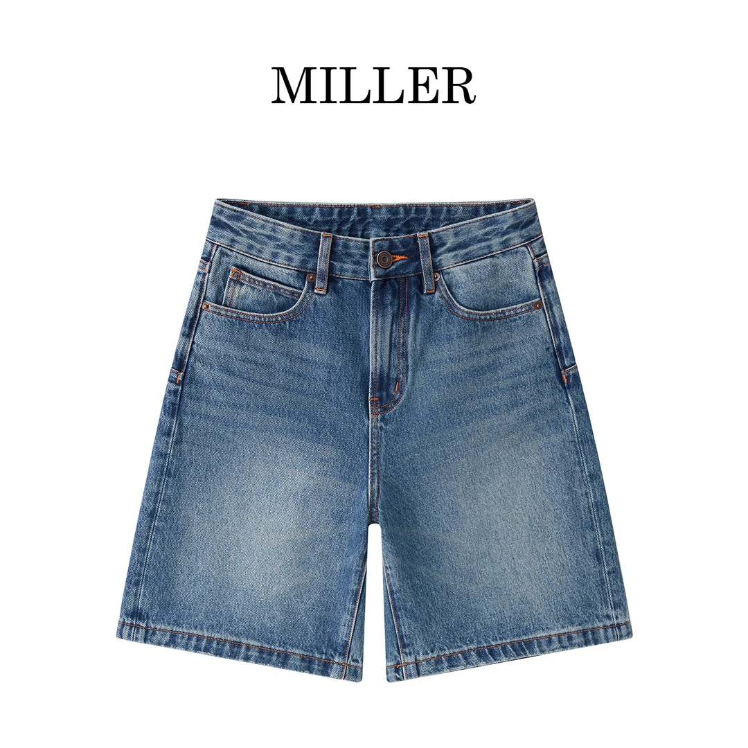 MILLER [星澜]夏季百搭进口面料复古宽松牛仔裤牛仔中裤-D7038