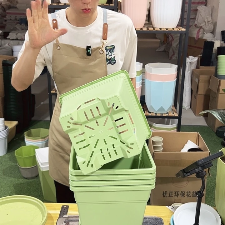 正品方盆口20高22果绿五只带托