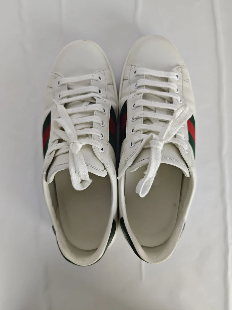 95新 GUCCI/古驰 14952952 经典红绿织带休闲小白鞋 7码