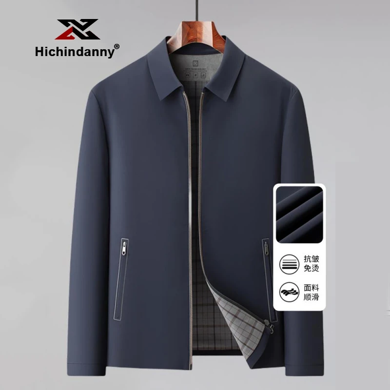 HICHIN男士翻领运动夹克春秋季商务休闲薄款外套抗皱免烫时尚茄克
