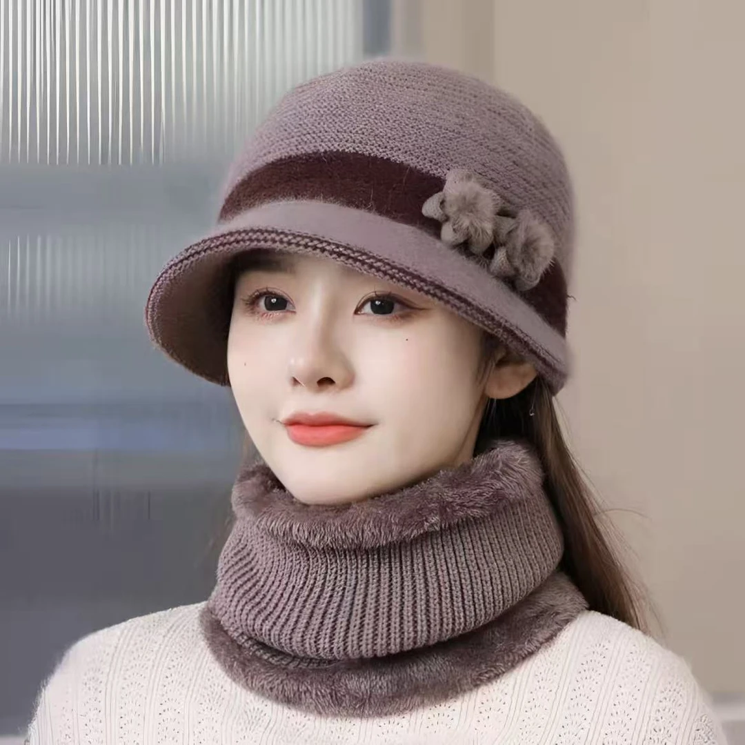 冬季新款中老年帽子女款老人妈妈奶奶保暖加厚帽针织条纹老太太帽