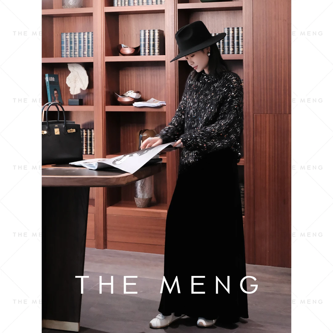 THE MENG【押韵】桑蚕丝丝绒极简显瘦休闲鱼尾半身裙#M243Q0078
