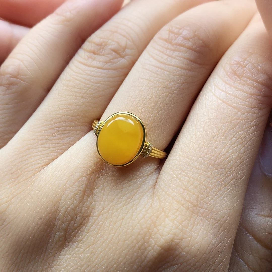 蜜蜡银S925镶嵌戒指戒指