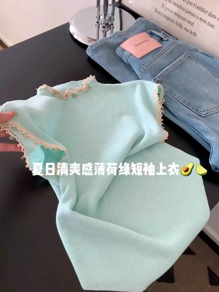 多巴胺独特绝美超好看小减龄夏装衣服盐2025冰丝冰丝短袖针织衫