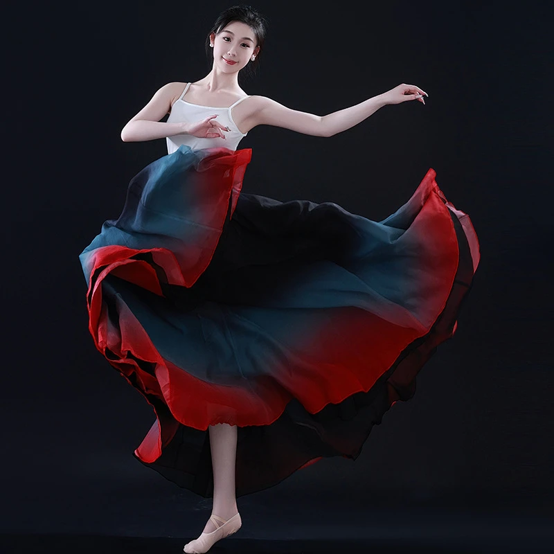 古典舞舞蹈裙720度大摆裙民族风舞蹈服饰新疆舞交谊舞旗袍黑色