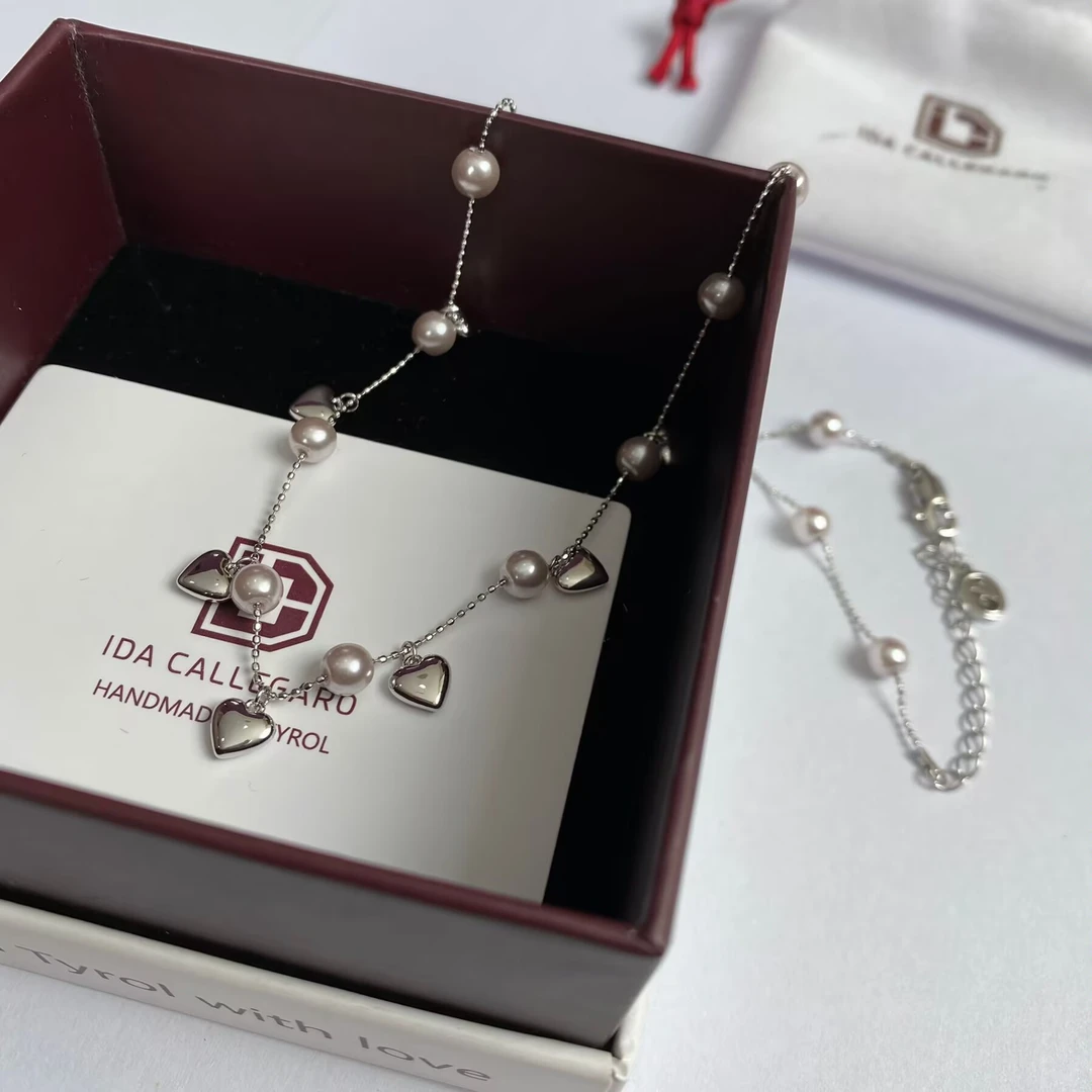 铜合金项链 《货号9054》桃心珠珠双拼项链（链长40+5）