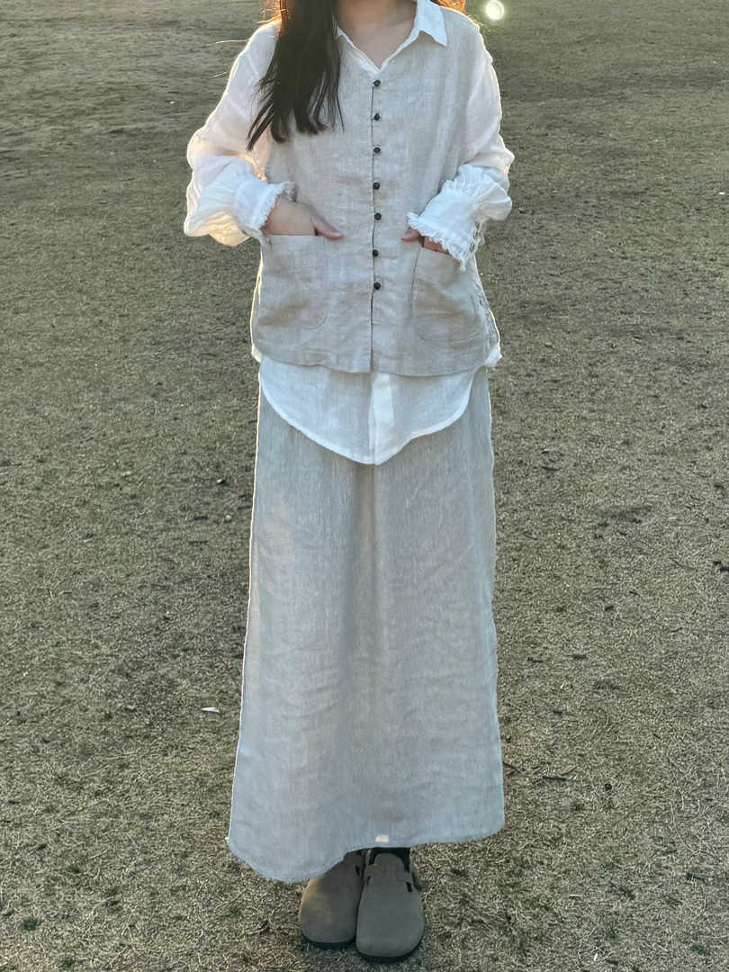 【有间新款】中长款文艺风新款松紧腰亚麻半身裙！