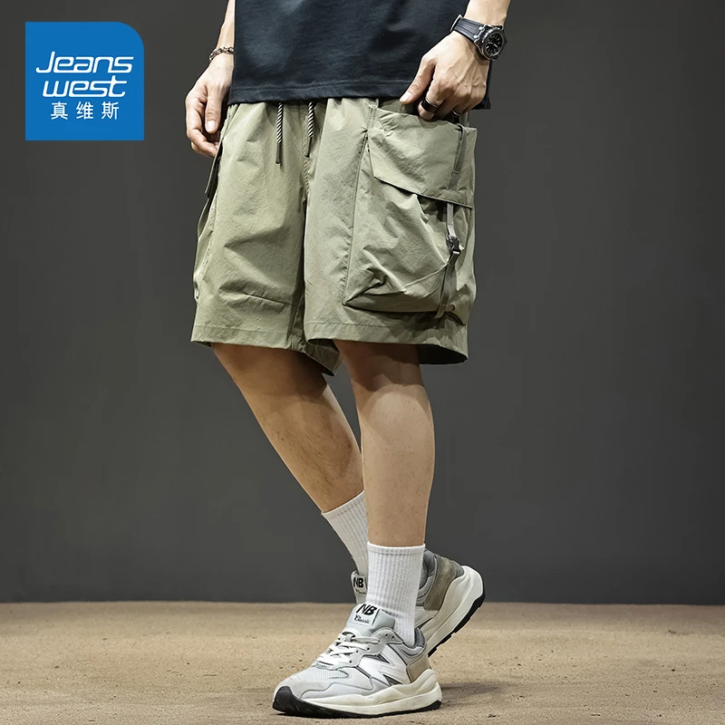 Jeanswest/真维斯男士潮牌工装五分裤夏季薄款宽松百搭冰丝短裤子