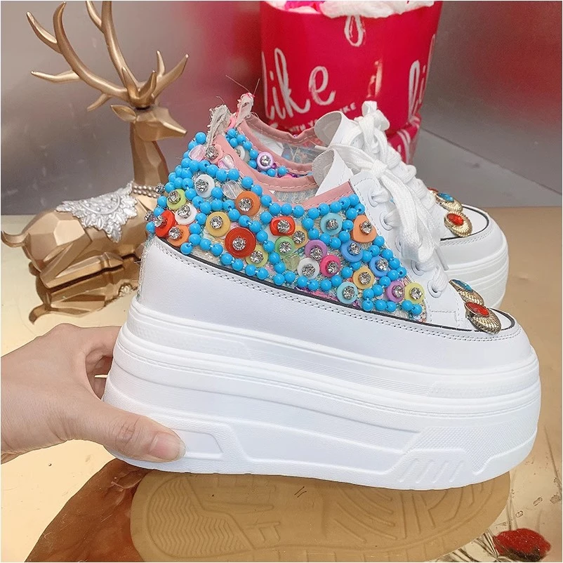 P1717欧美风设计师2024夏季新款重工彩色钉珠时尚百搭厚底鞋女