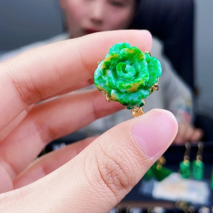 翡翠戒指银S925镶嵌饰品