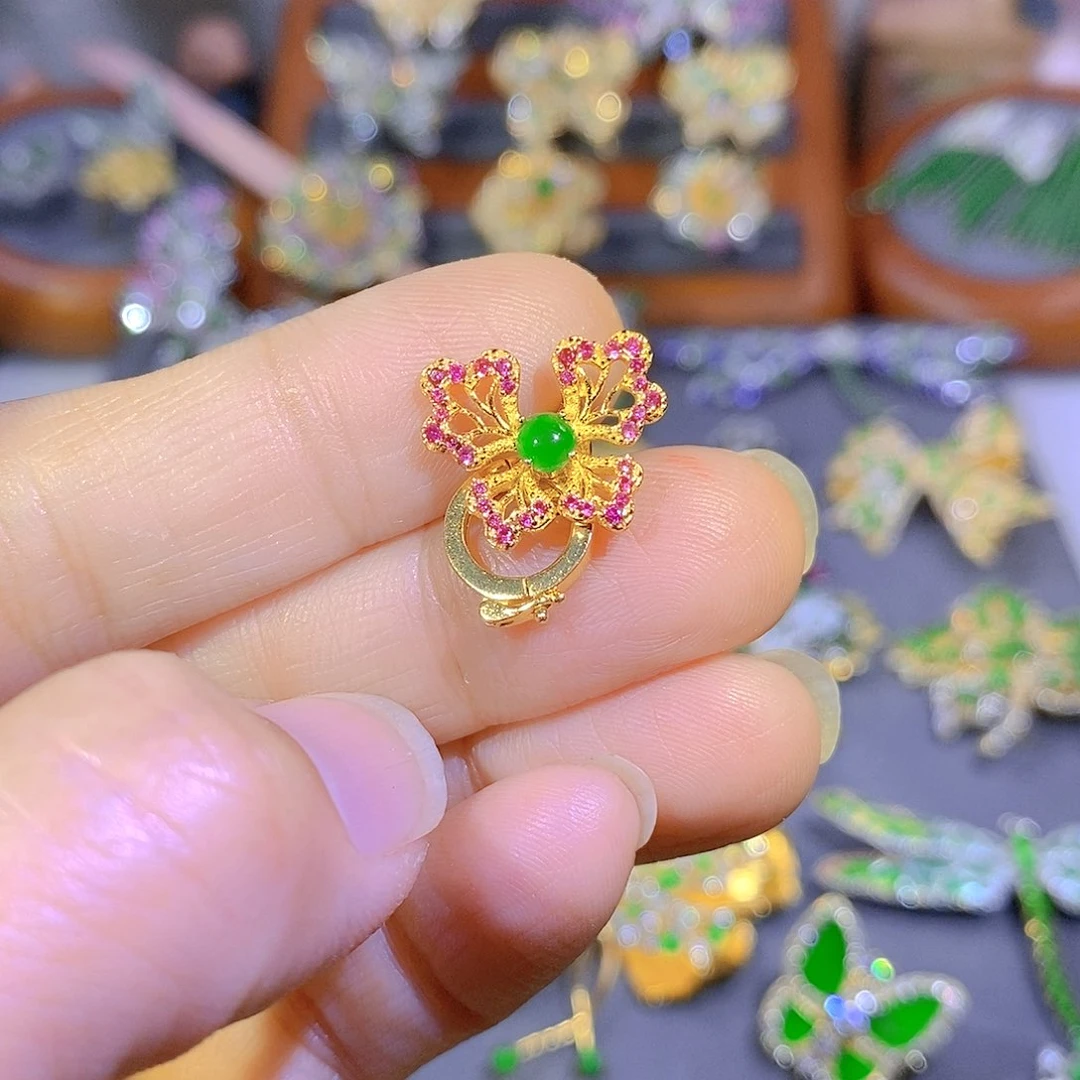 颈饰银S925镀金镶嵌翡翠