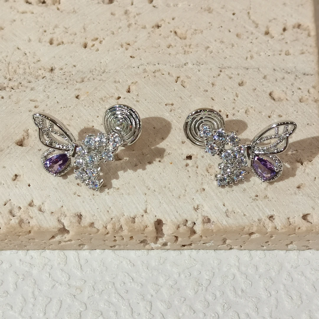 合金耳饰 甜可饰品  时尚设计感蝴蝶锆锆仙女耳夹