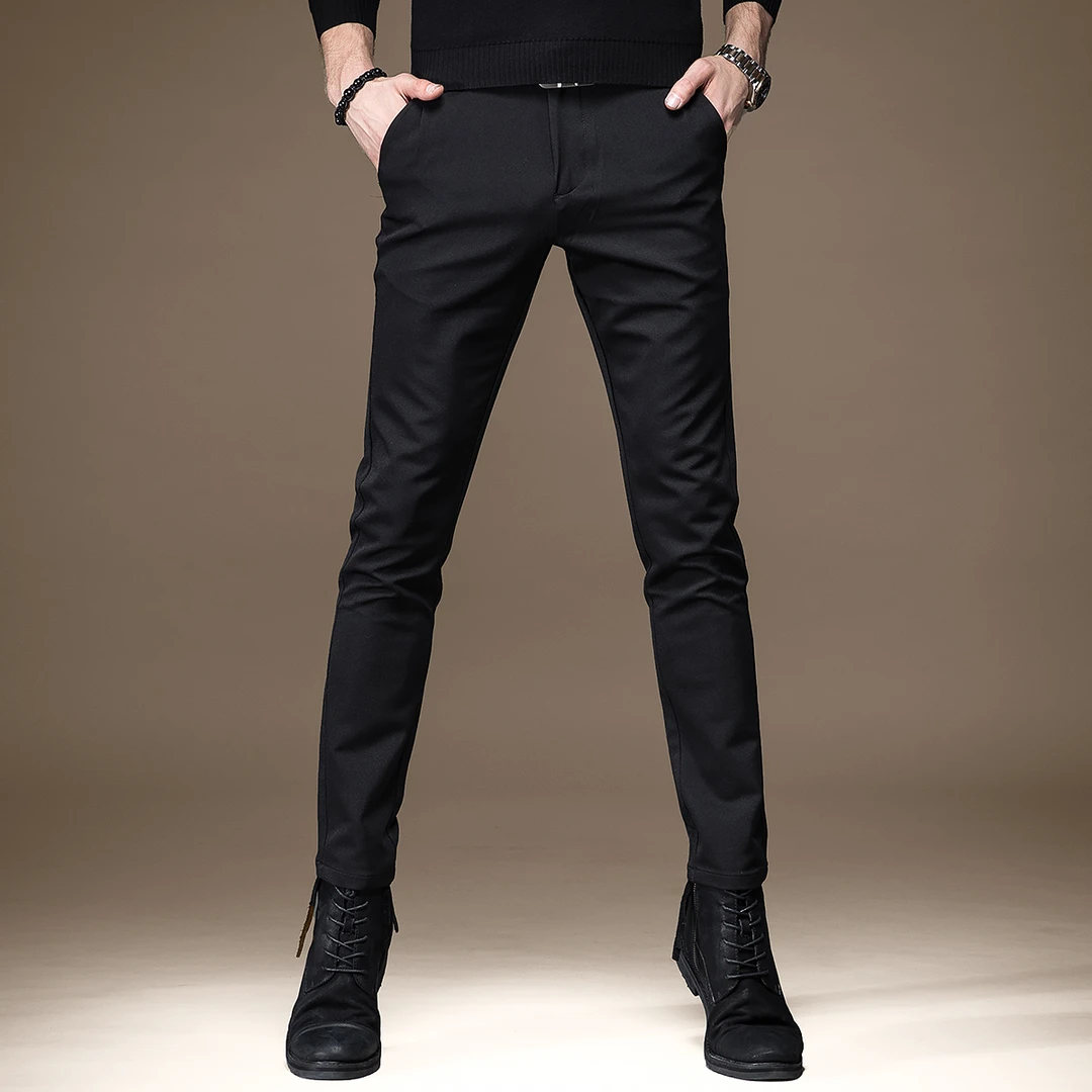 香港高端韩版休闲裤男士2025秋季新款商务直筒修身小脚弹力长裤子