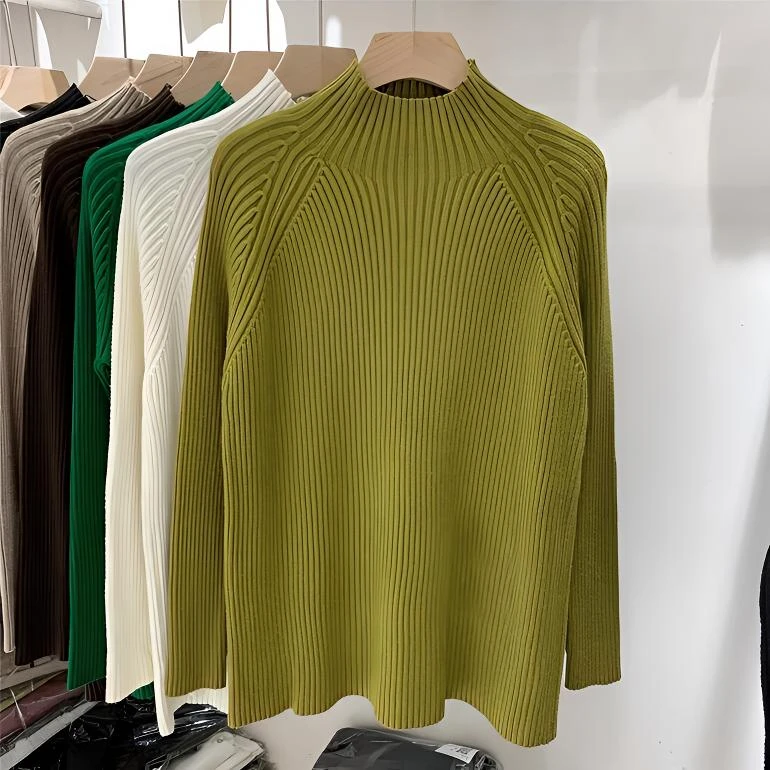加厚秋冬半高领百搭宽松慵懒风大码女装时尚洋气针织中领打底衫女