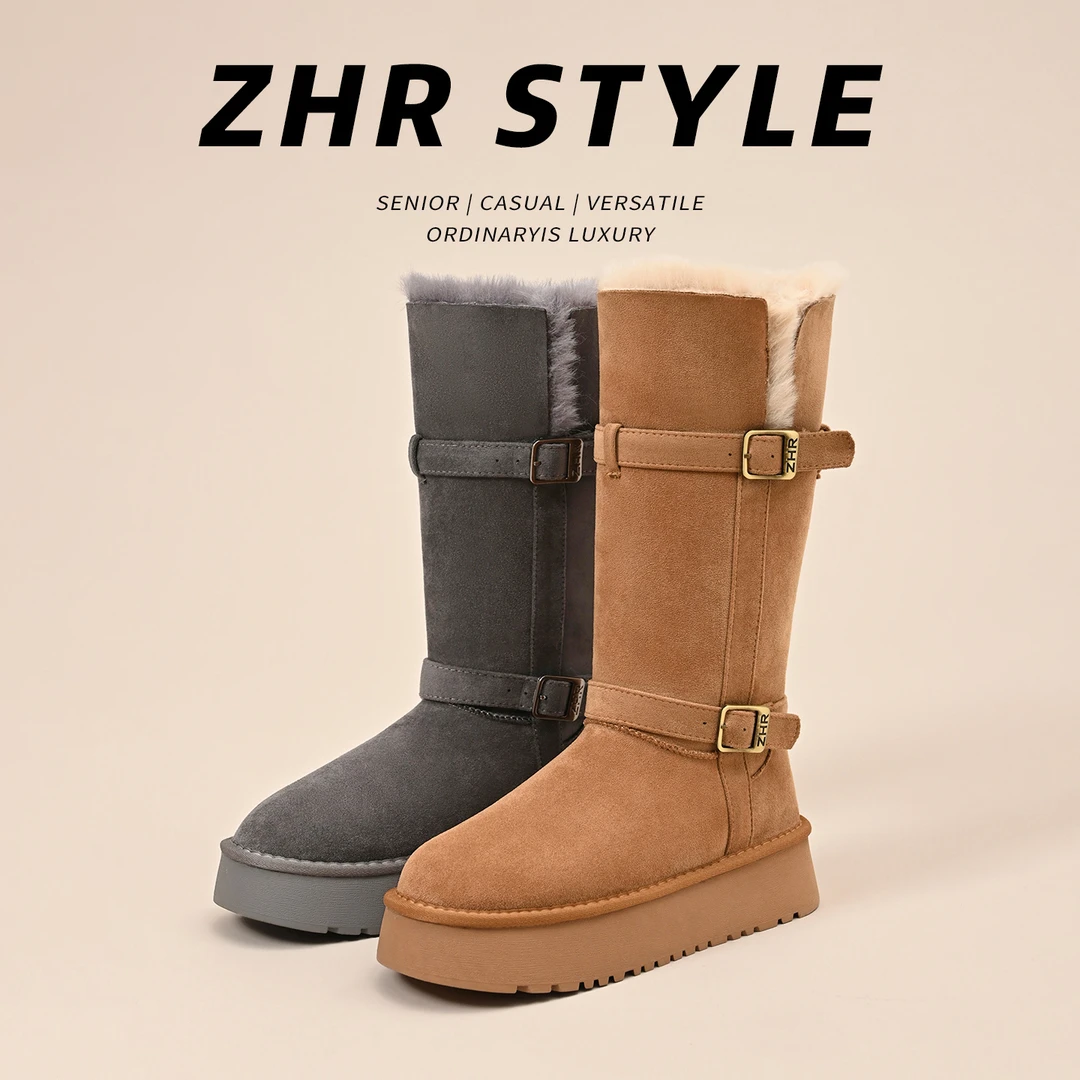 厚底高筒靴新款长靴女灰色雪地靴女2025冬加绒加厚保暖棉鞋长筒靴