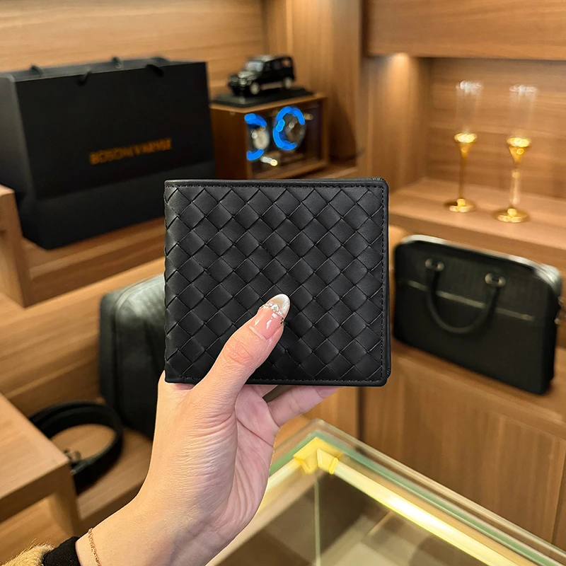 BV小众设计男款超薄小巧卡片包高端轻奢真皮手工编织证件零钱包