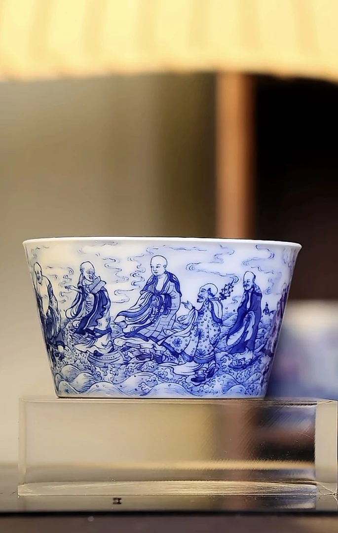 晓竹窑 十八罗汉过渡海大直口杯