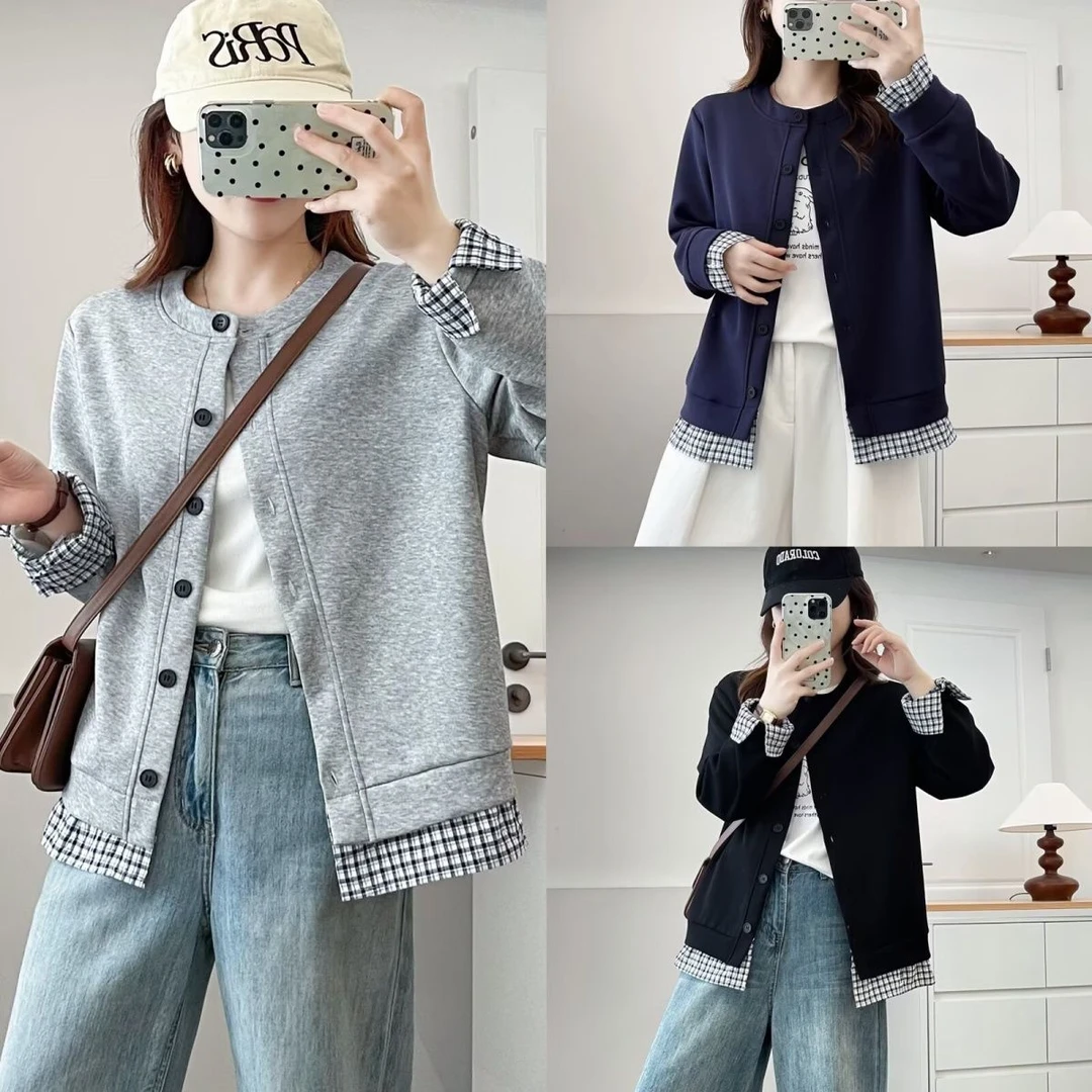 大码女装胖mm复古宽松圆领棒球服外套春秋季2025休闲新款夹克上衣