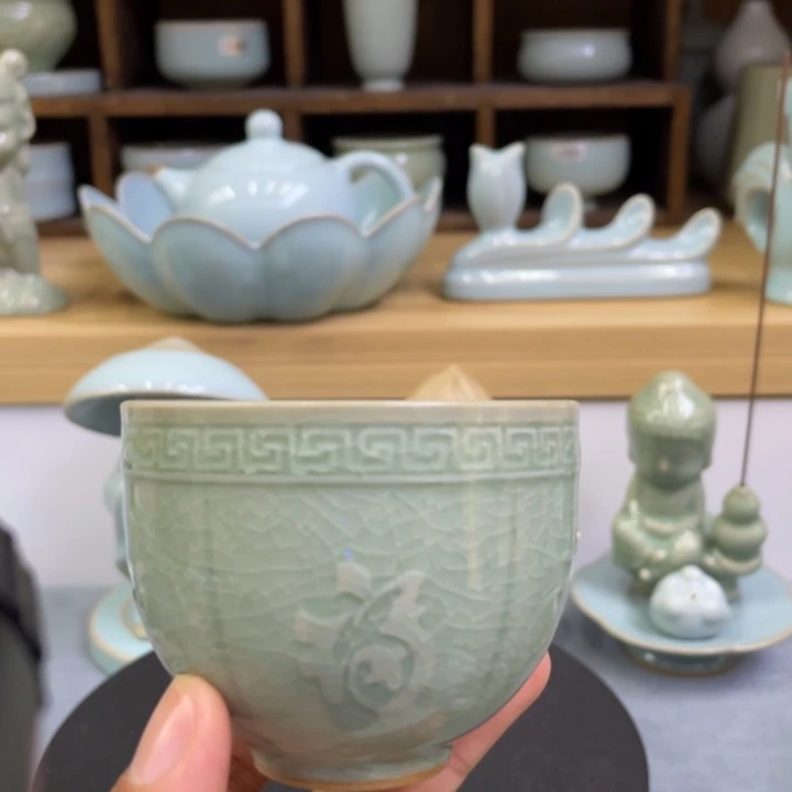 杯子微瑕豆绿五福杯