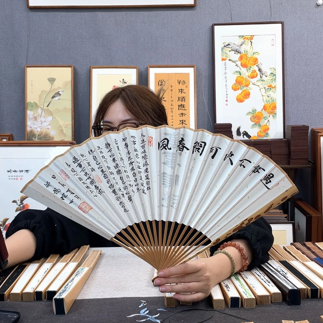 国画95寸梅妃-纯手绘-文玩扇骨（默认粘好）遇事不决