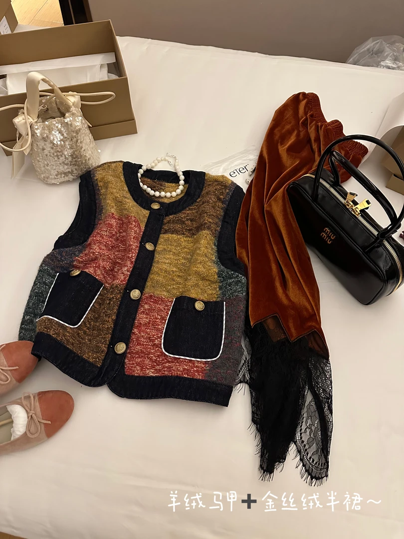 Buyfunny宝藏店铺~复古拼色小马甲～