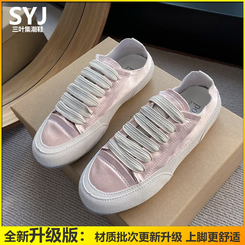 2025年春秋平底小白鞋绸缎西班牙小众鞋帆布鞋女鞋单鞋运动休闲鞋