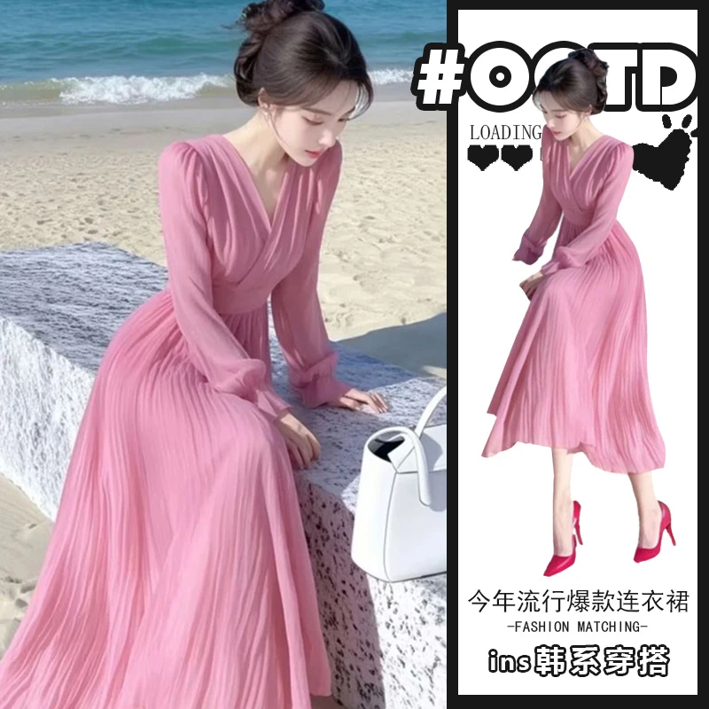 法式洋气高级感漂亮独特度假长裙女2025夏季气质掐腰显瘦连衣裙潮