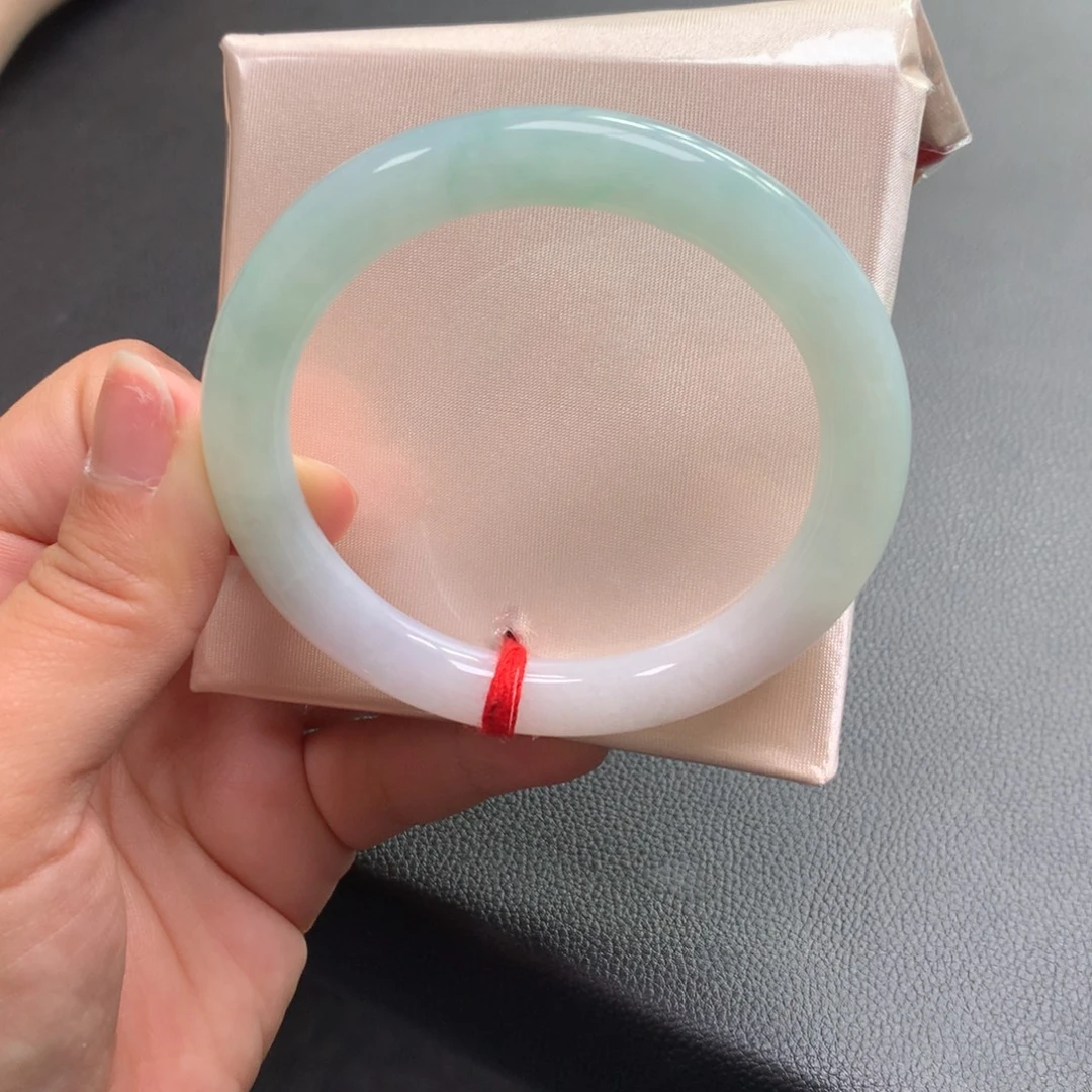 翡翠未镶嵌手镯6号54.3圆条半山水果绿