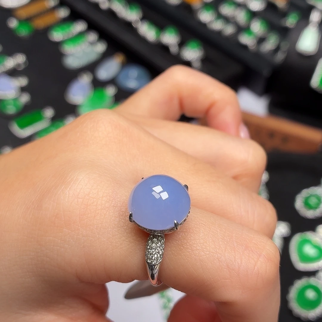 翡翠18K金镶嵌戒指019紫罗兰蛋面戒指