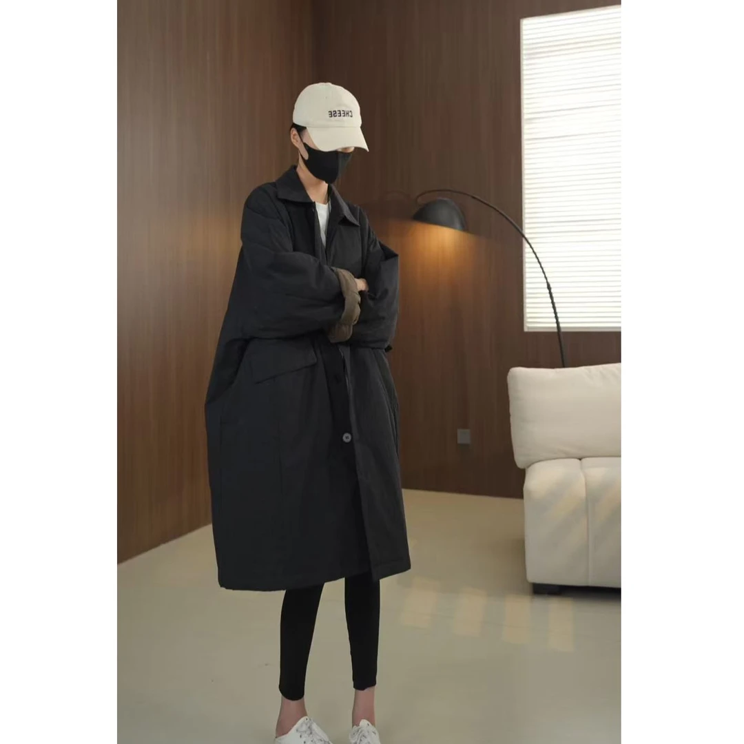 硕哥撞色拼色休闲中长款棉服棉衣休闲外套 23890