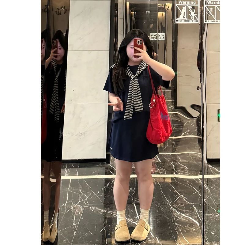 大码学院风连衣裙子女夏季新款韩系穿搭套装2891#