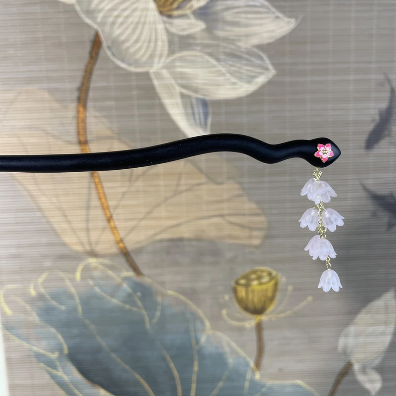 炑歌J311简约小粉花18公分发簪气质中式纯手工国风百搭时尚木发簪