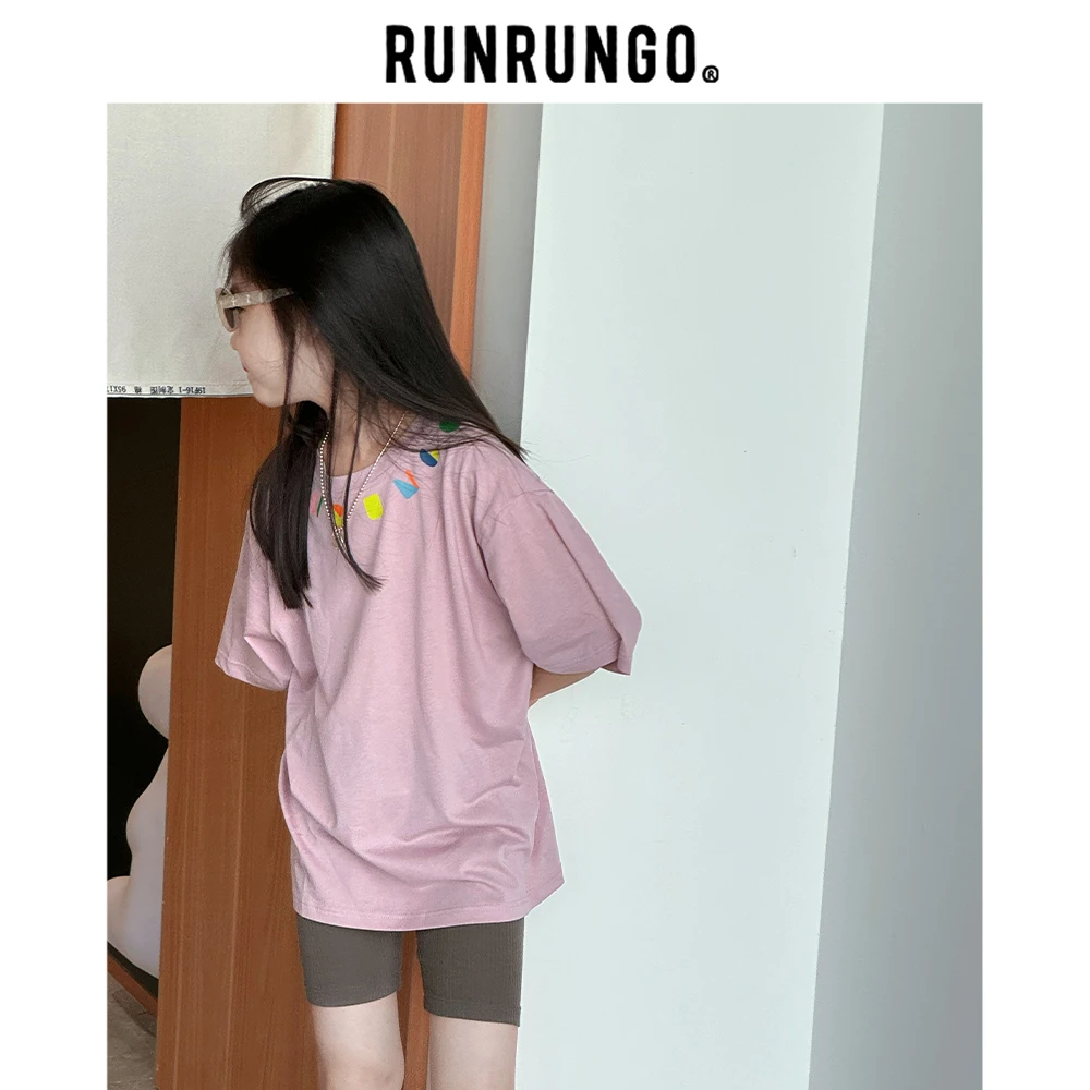 Runrungo【薄引力】莱赛尔宽松短袖男童t恤儿童服装时尚休闲夏季