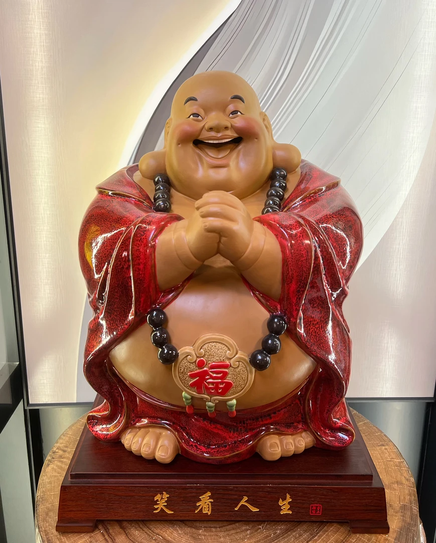 【笑看人生恭喜笑佛】弥勒佛石湾公仔陶瓷泥塑工艺品尺寸40*28*57