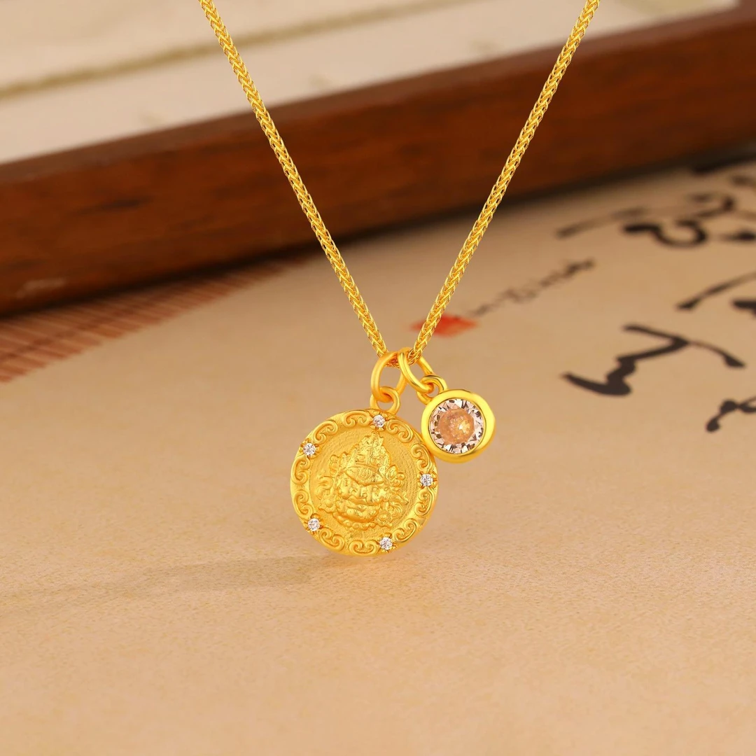 钛钢项链 999黄财神复古设计锁骨链礼物