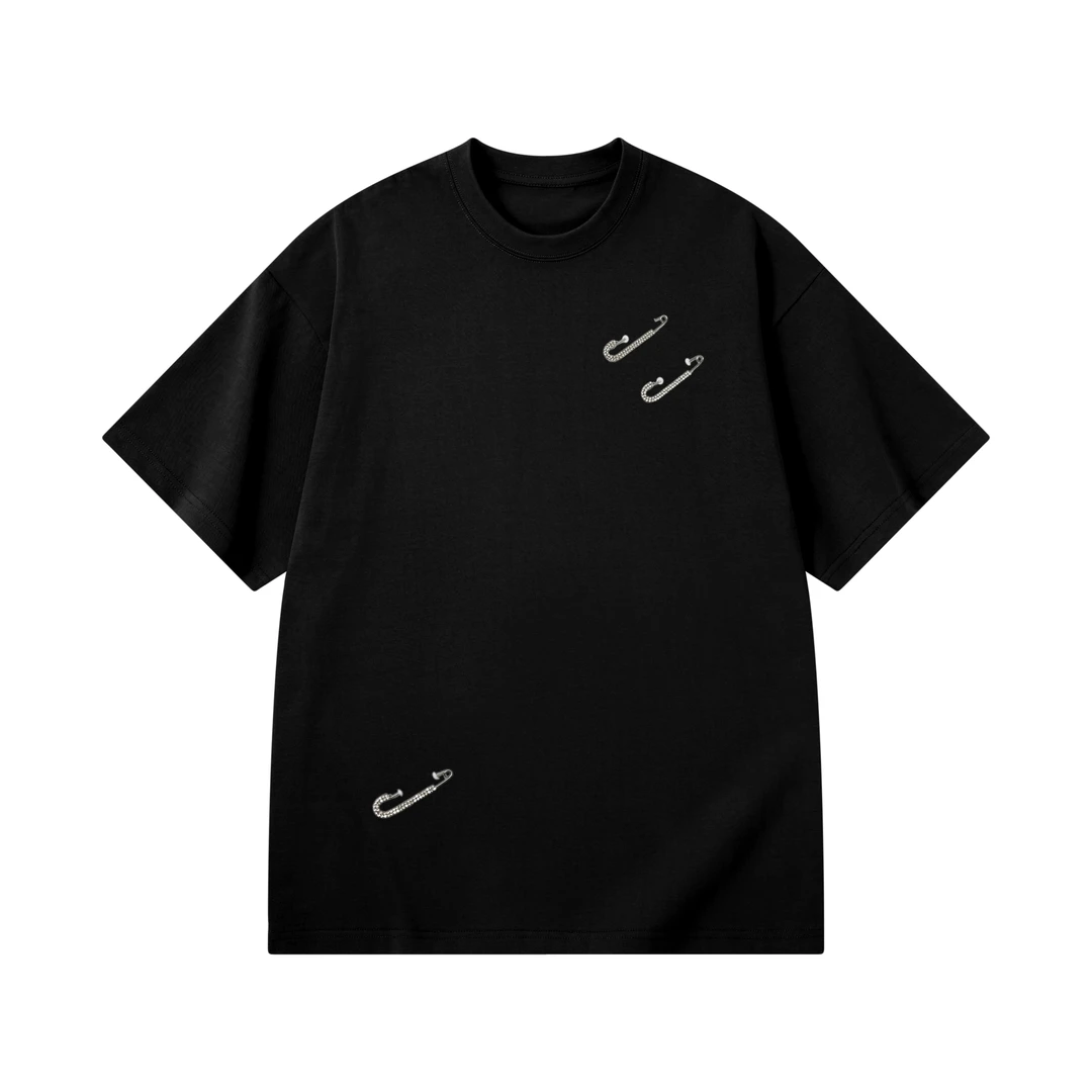 【35号链接-满钻别针】奢品仓男女同款简约重磅情侣百搭休闲T恤