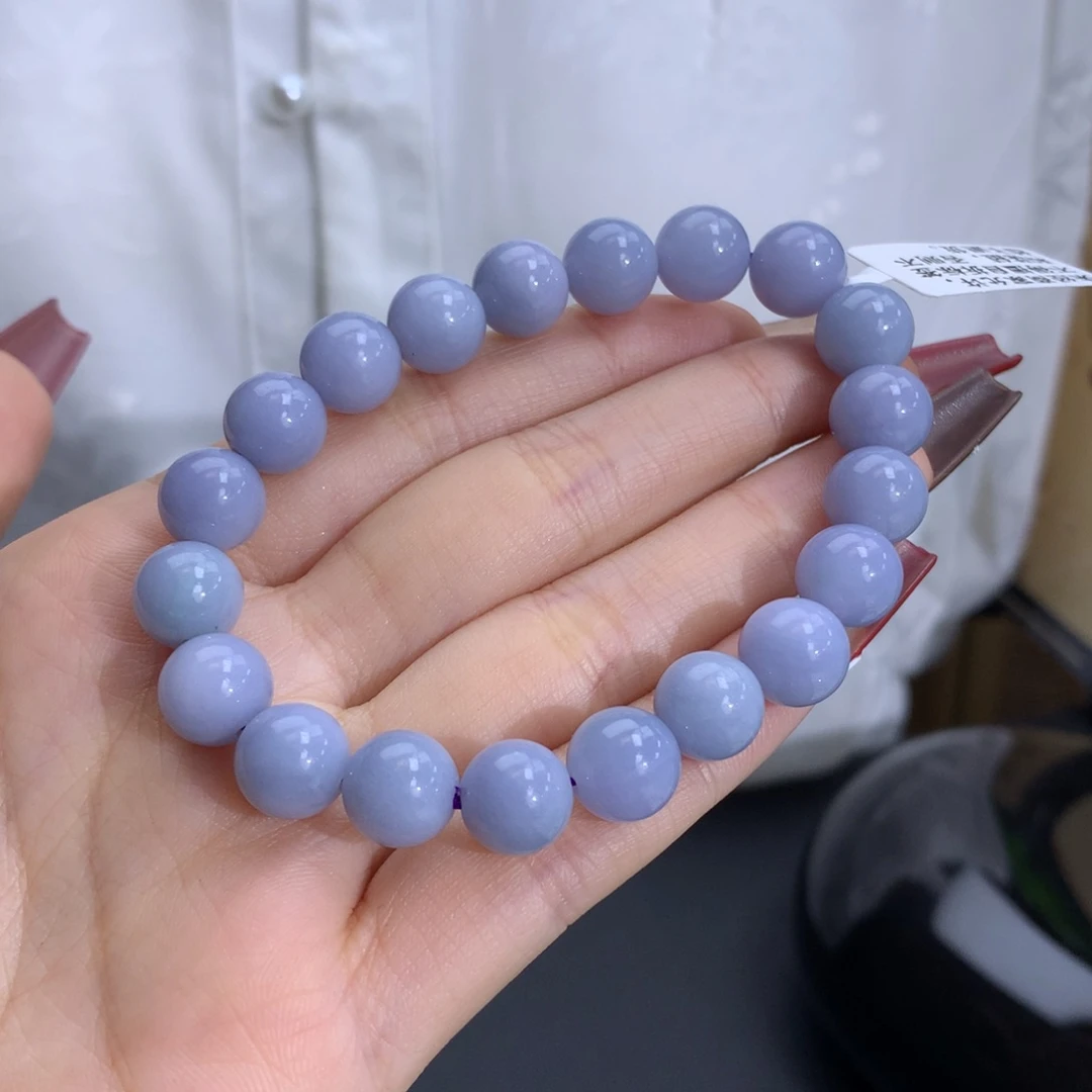 翡翠手链未镶嵌卡9.8冰润蓝紫底