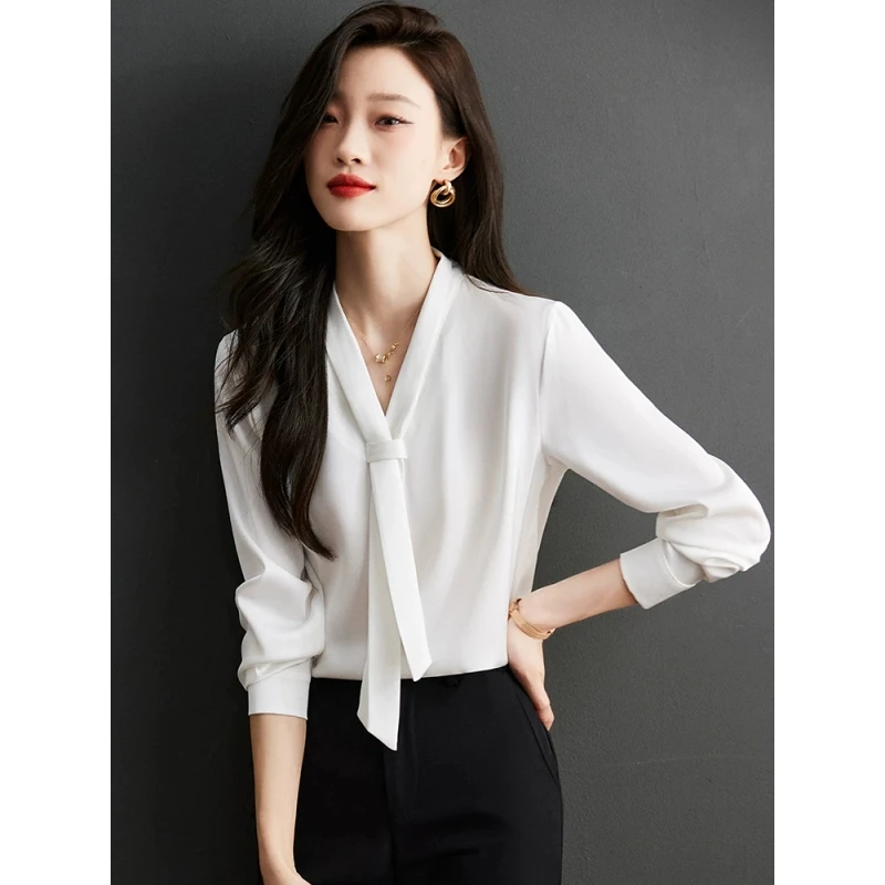 白色雪纺衬衫2025新款女长袖设计感小众面试正装职业衬衣588