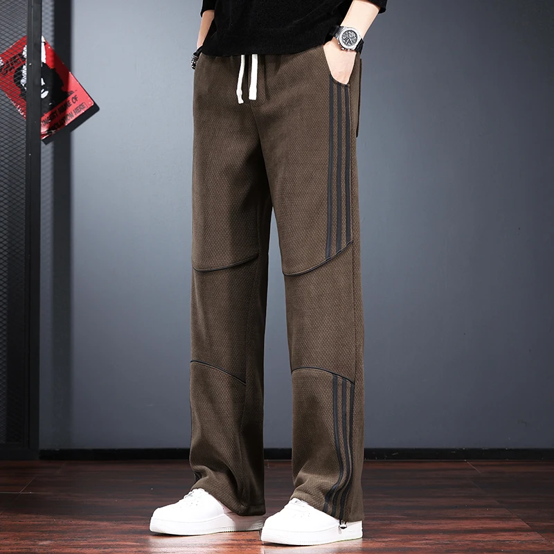 潮流休闲裤男秋冬款宽松直筒长裤子个性设计感美式灯芯绒运动卫裤