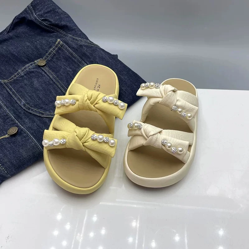 女厚底夏季平跟时装凉鞋蝴蝶结露趾女款仙女风凉拖鞋