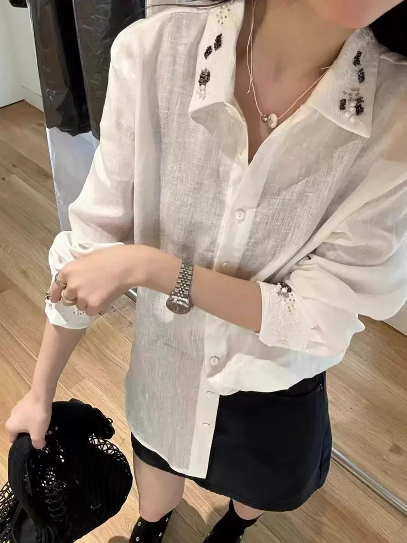 9271欧洲站韩减刺绣长袖衬衫女