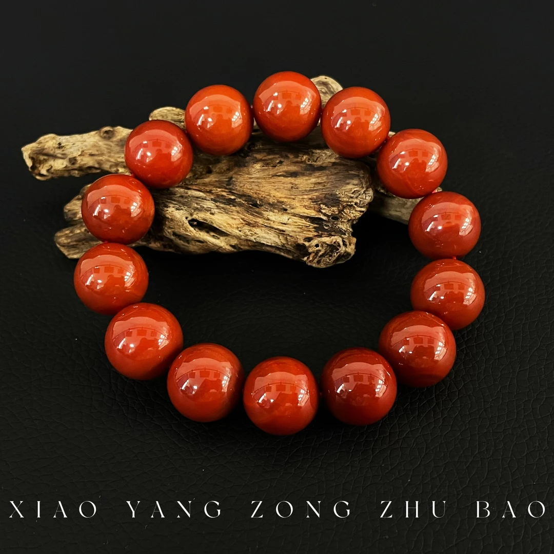 【小杨总珠宝】Y8999 天然柿子红卡16mm圆珠单圈手串【多样性发其一】