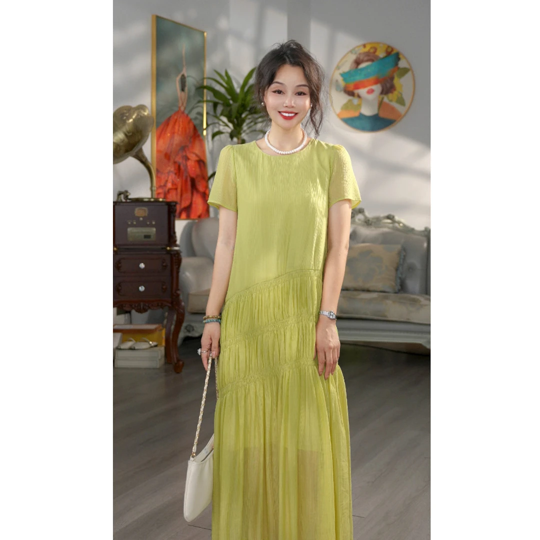 无印心匠B98170-2 夏季高级感韩系褶皱休闲宽松显瘦连衣裙K1606