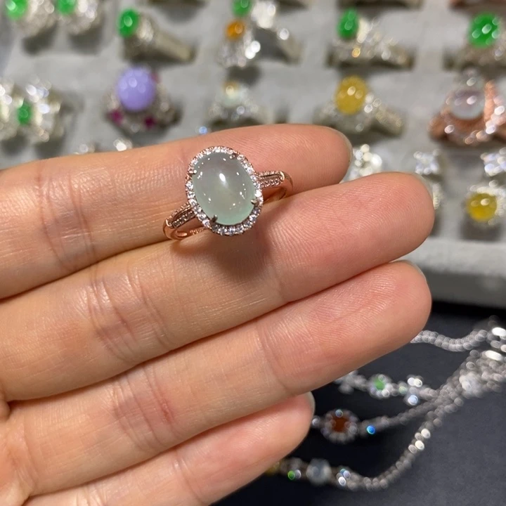 翡翠戒指银S925镶嵌戒指