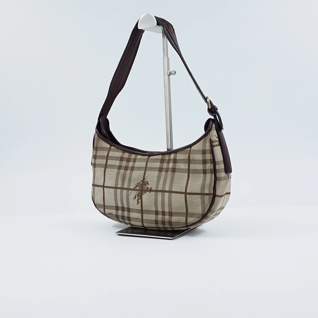 95新 BURBERRY/博柏利 格纹帆布战马腋下包K32063