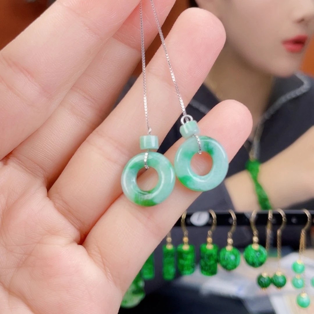 翡翠银S925镶嵌耳饰